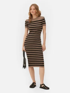 New Kurzärmeliges Midi-Pulloverkleid Damen Kleider