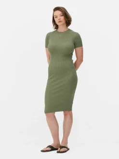 Sale Kurzärmeliges Midi-Pulloverkleid Damen Kleider