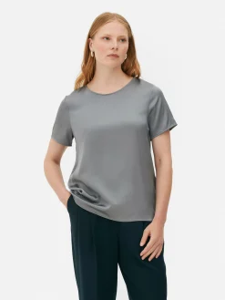 Outlet Kurzärmeliges „The Edit“ T-Shirt Aus Satin Damen Tops Und T-Shirts