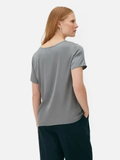 Outlet Kurzärmeliges „The Edit“ T-Shirt Aus Satin Damen Tops Und T-Shirts