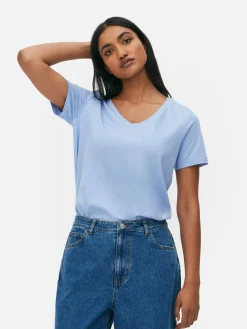 Sale Kurzärmeliges T-Shirt Mit V-Ausschnitt Damen Tops Und T-Shirts