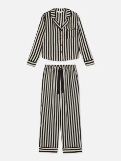 Outlet Langarm-Schlafanzug Aus Satin Damen Schlafanzüge