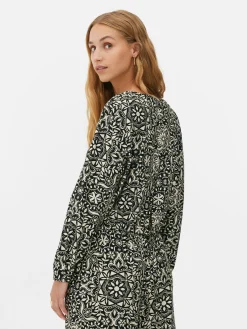 Discount Langarm-Top Mit Kordelzug Am Saum Zum Kombinieren Damen Blusen