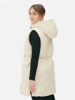 Online Lange Steppweste Mit Kapuze Damen Jacken Und Mäntel