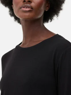 Outlet Langes Langarm-Top Mit Rundem Saum Damen Tops Und T-Shirts