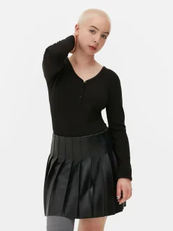 Online Langärmeliger Henley-Body Damen Tops Und T-Shirts