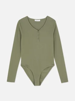 Langärmeliger Henley-Body Damen Tops Und T-Shirts