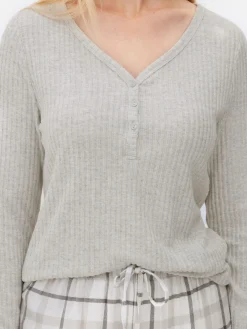 Discount Langärmeliger Schlafanzug Mit Karierter Hose Damen Schlafanzüge