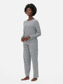 Clearance Langärmeliger Schlafanzug Mit Tasche Damen Schlafanzüge