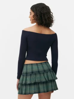 New Langärmeliges, Bauchfreies Bardot-Top Damen Tops Und T-Shirts