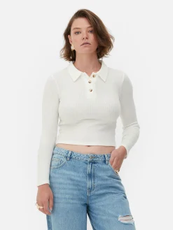 Outlet Langärmeliges, Geripptes „Rita Ora“ Poloshirt Damen Tops Und T-Shirts