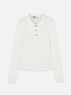 Outlet Langärmeliges, Geripptes „Rita Ora“ Poloshirt Damen Tops Und T-Shirts