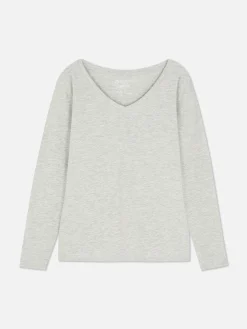 Outlet Langärmeliges Top Mit V-Ausschnitt Damen Tops Und T-Shirts