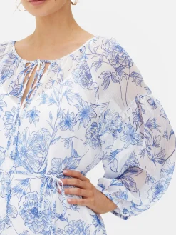 Outlet Langärmeliges Umstands-Maxikleid Mit Blumenmuster Damen Kleider