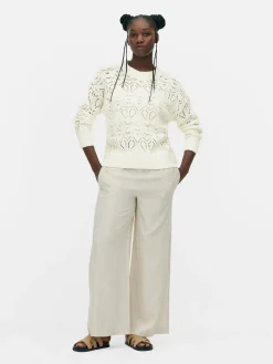 Hot Lochstrickpullover Mit Rundhalsausschnitt Damen Pullover Und Cardigans