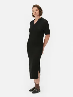 Sale Midikleid Mit V-Ausschnitt Und Kragen Damen Kleider