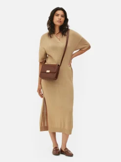 Hot Midikleid Mit V-Ausschnitt Und Kragen Damen Kleider