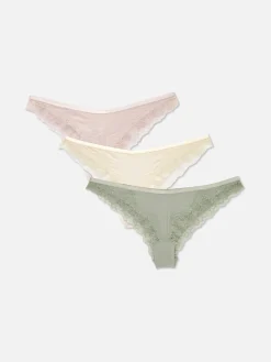 Hot Mikrofaser-Tangas Mit Spitzenbesatz, 3er-Pack Damen Slips