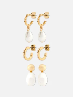 Sale Mini-Creolen Mit Kunstperlen, 3er-Pack Damen Schmuck