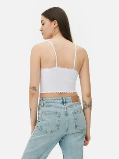 Hot Nahtloses, Kurzes Trägertop Mit Spitzenbesatz Damen Tops Und T-Shirts