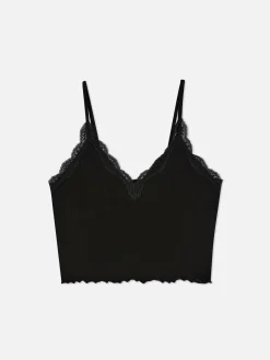 Best Nahtloses, Kurzes Trägertop Mit Spitzenbesatz Damen Tops Und T-Shirts