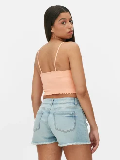 Sale Nahtloses, Kurzes Trägertop Mit Spitzenbesatz Damen Tops Und T-Shirts