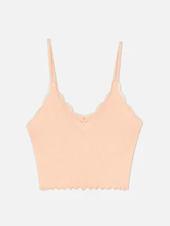 Sale Nahtloses, Kurzes Trägertop Mit Spitzenbesatz Damen Tops Und T-Shirts