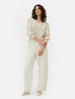 Online Pointelle-Strickpullover Mit V-Ausschnitt Damen Pullover Und Cardigans