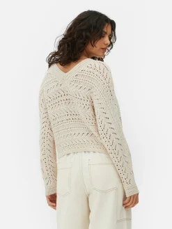 Online Pointelle-Strickpullover Mit V-Ausschnitt Damen Pullover Und Cardigans