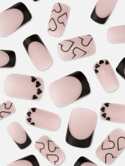 PS… Quadratische, Glänzende Kunstnägel Mit Herzmotiv Kunstnägel