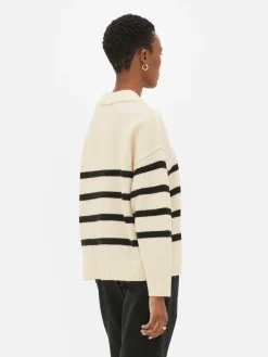 Clearance Pullover Mit Polokragen Und Streifen Damen Pullover Und Cardigans