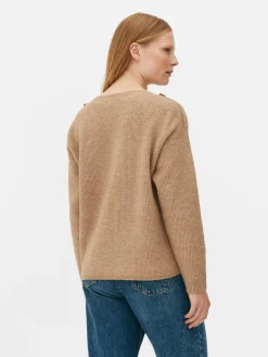 Best Pullover Mit Schulterknöpfen Und U-Boot-Ausschnitt Damen Pullover Und Cardigans