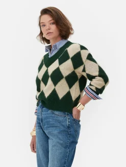 Discount „Rita Ora“ Strickpullover Mit Argylemuster Und V-Ausschnitt Damen Pullover Und Cardigans