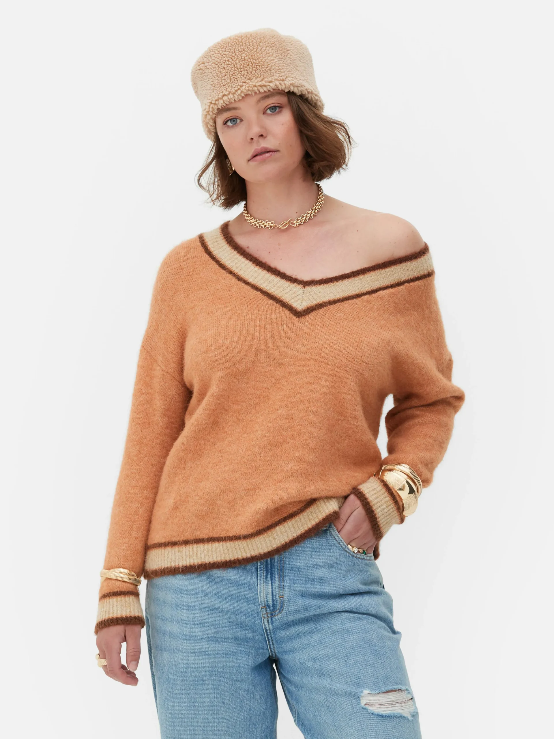 Discount „Rita Ora“ Vintage-Pullover Mit V-Ausschnitt Damen Pullover Und Cardigans