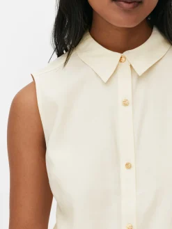 Sale Ärmellose Bluse Mit Knopfleiste Damen Blusen