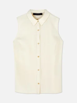 Sale Ärmellose Bluse Mit Knopfleiste Damen Blusen