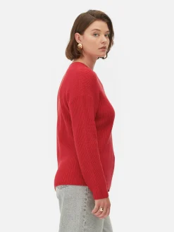 Clearance Rundhalspullover Mit Knopfdetail Damen Pullover Und Cardigans