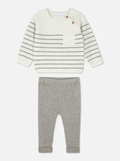 Clearance Set Aus Gestreiftem Strickpullover Und Leggings Sets Und Outfits