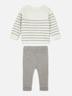 Clearance Set Aus Gestreiftem Strickpullover Und Leggings Sets Und Outfits