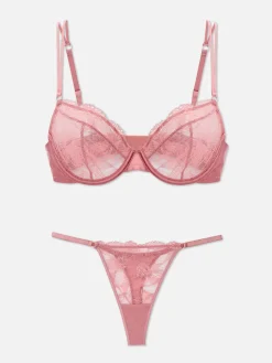 Outlet Set Aus Ungepolstertem Spitzen-BH Und Tanga Damen Dessous-Sets