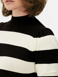 Stricktop Mit Puffärmeln Und Hohem Kragen Damen Pullover Und Cardigans