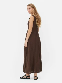 Clearance Strukturiertes, ärmelloses Maxikleid Mit Streifen Damen Kleider
