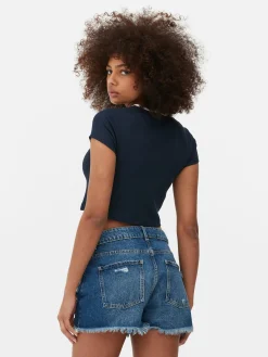 Best T-Shirt Mit Eingekerbtem Ausschnitt Und Grafik Damen Tops Und T-Shirts