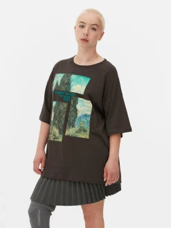 „Van Gogh Zypressen“ T-Shirt Im Oversized-Look Damen Grafik-T-Shirts Und -Sweatshirts|Tops Und T-Shirts